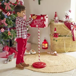 Gifi Décoration boîte aux lettres de Noël rouge et blanche H100cm^ Décoration Extérieure De Noël