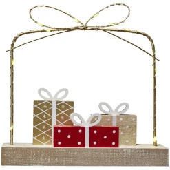 Gifi Décoration cadeaux lumineux sur socle bois 10 LED blanc chaud H18,5 cm^ Décoration Intérieure De Noël