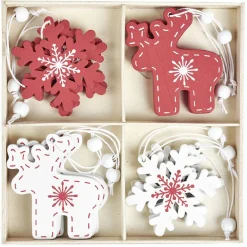 Gifi Décoration de Noël à suspendre en bois rouge et blanc x12^ Décoration Sapin