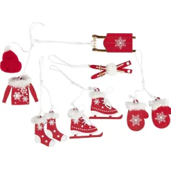 Gifi Décoration de Noël à suspendre forme traineau et vêtements en bois x6