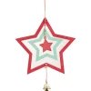 Gifi Décoration de Noël bois 3D forme étoile rouge et verte avec clochette^ Décoration Sapin