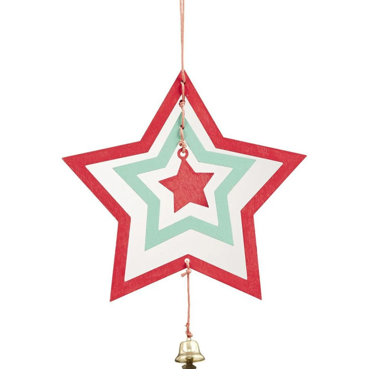 Gifi Décoration de Noël bois 3D forme étoile rouge et verte avec clochette^ Décoration Sapin