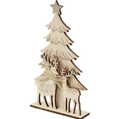 Gifi Décoration de Noël sapin et renne en bois à poser^ Décoration Intérieure De Noël