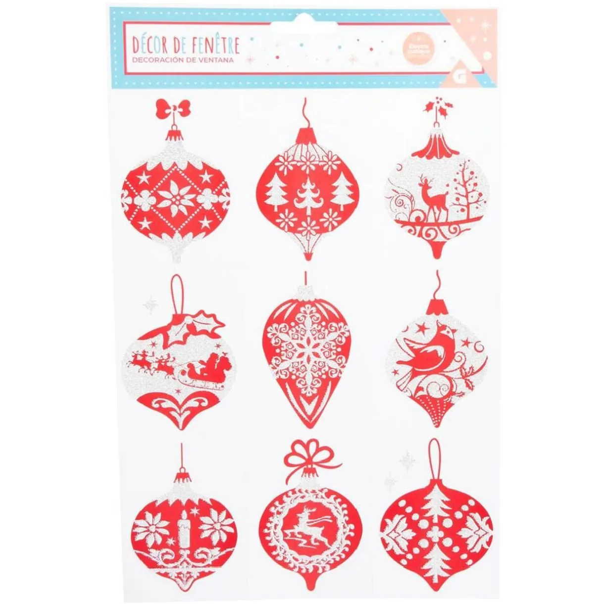 Gifi Décoration fenêtre électrostatique boule de Noël rouge et blanche^ Décoration De Fenêtre