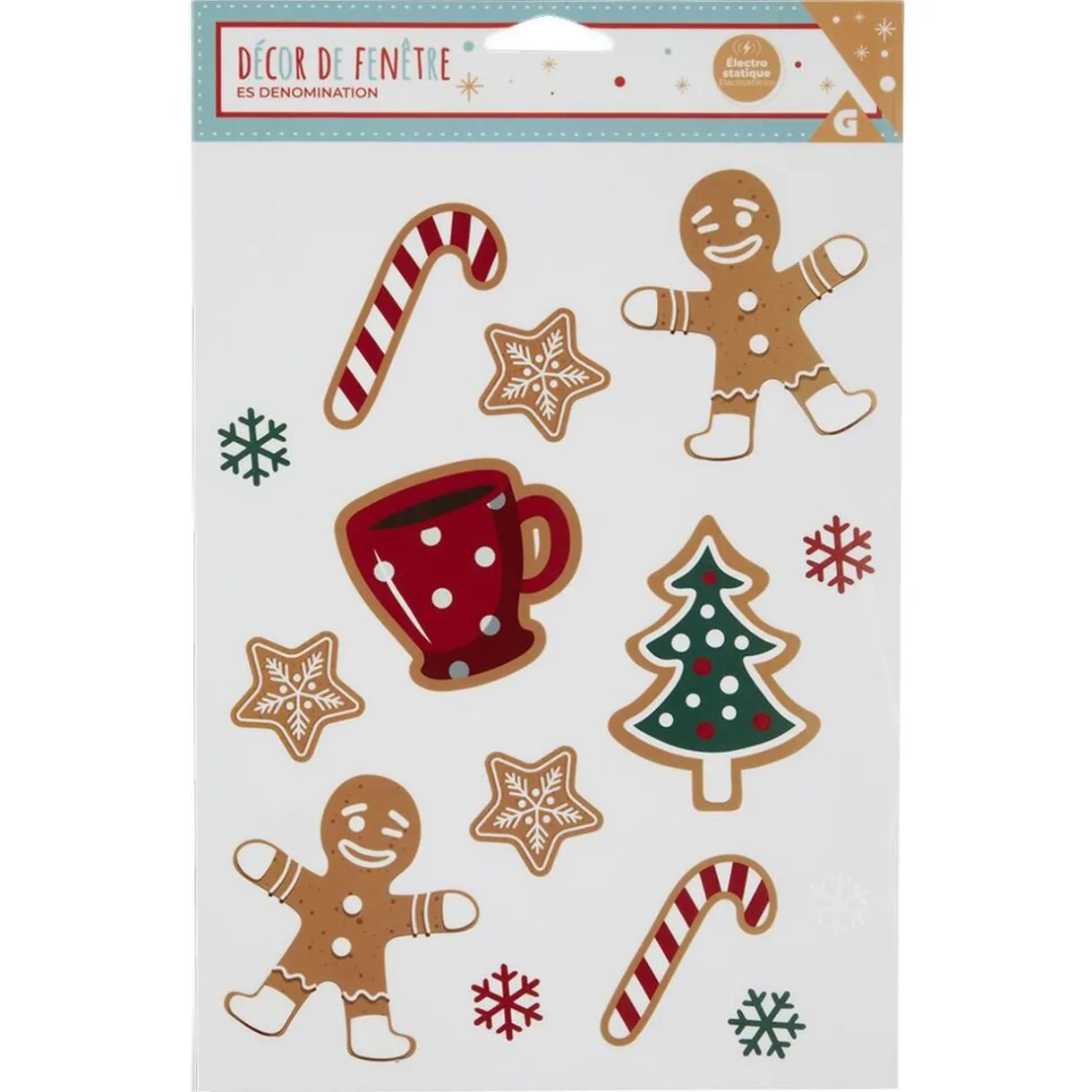 Gifi Décoration fenêtre Noël électrostatique bonhomme de neige ou pain d'épices^ Décoration De Fenêtre