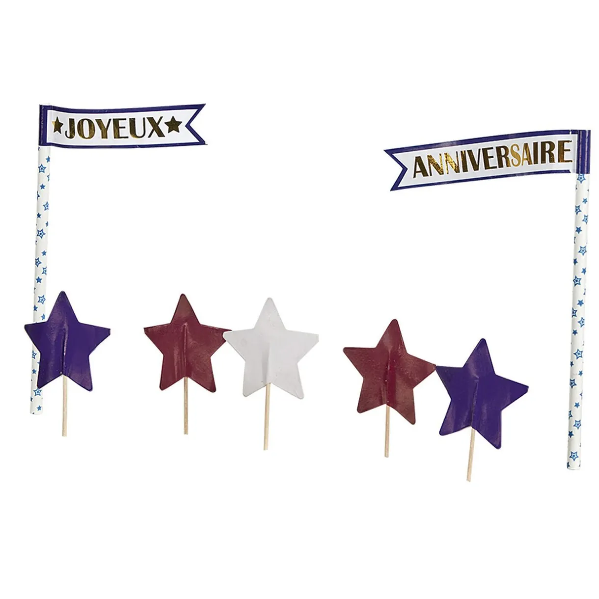 New Gifi Décoration gâteau Joyeux anniversaire et étoiles