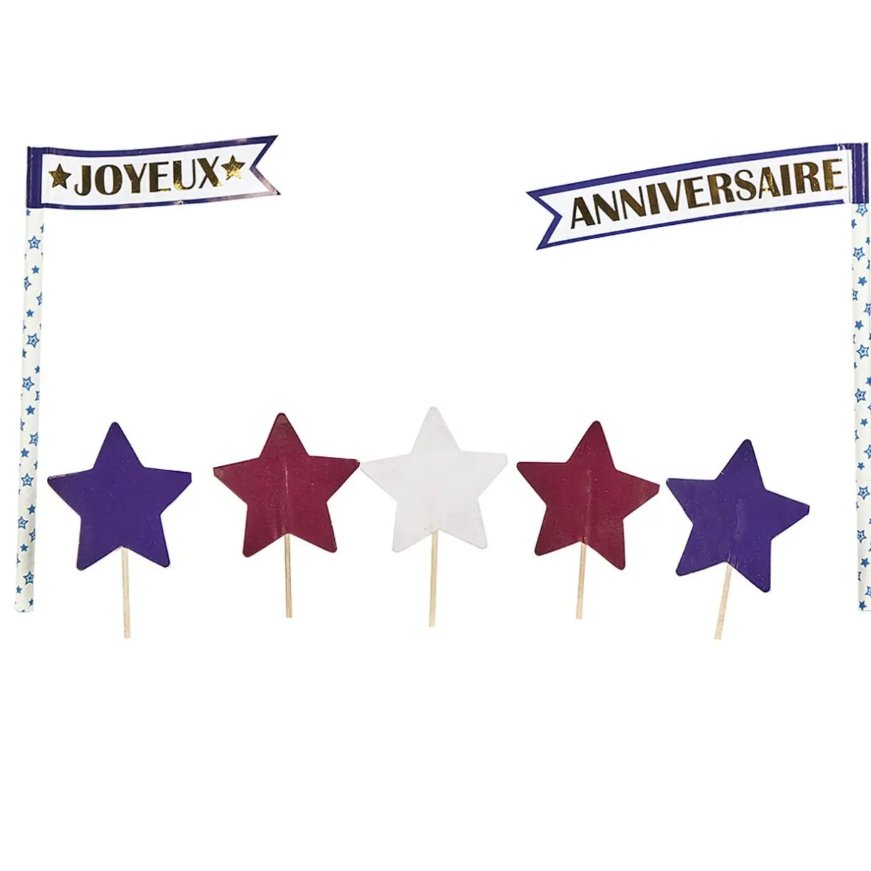 New Gifi Décoration gâteau Joyeux anniversaire et étoiles