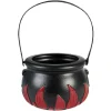 Hot Gifi Décoration Halloween chaudron plastique noir flamme rouge Ø14,5xH10cm