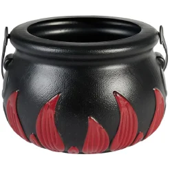 Hot Gifi Décoration Halloween chaudron plastique noir flamme rouge Ø14,5xH10cm