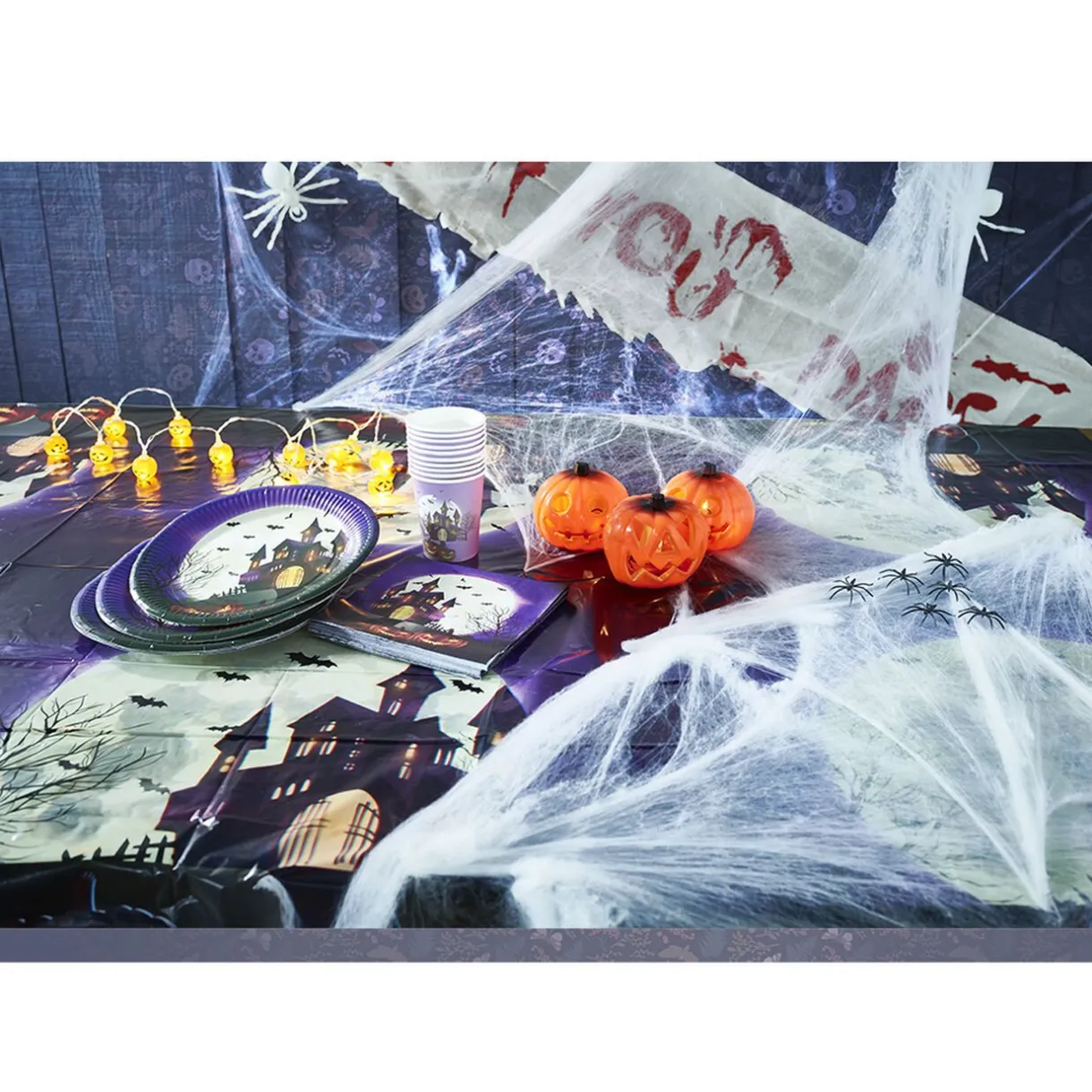 Clearance Gifi Décoration Halloween toile blanche avec 6 araignées