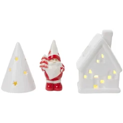 Gifi Décoration lumineuse de Noël Père Noël maisonnette porcelaine rouge et blanc x3^ Décoration Intérieure De Noël