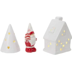 Gifi Décoration lumineuse de Noël Père Noël maisonnette porcelaine rouge et blanc x3^ Décoration Intérieure De Noël