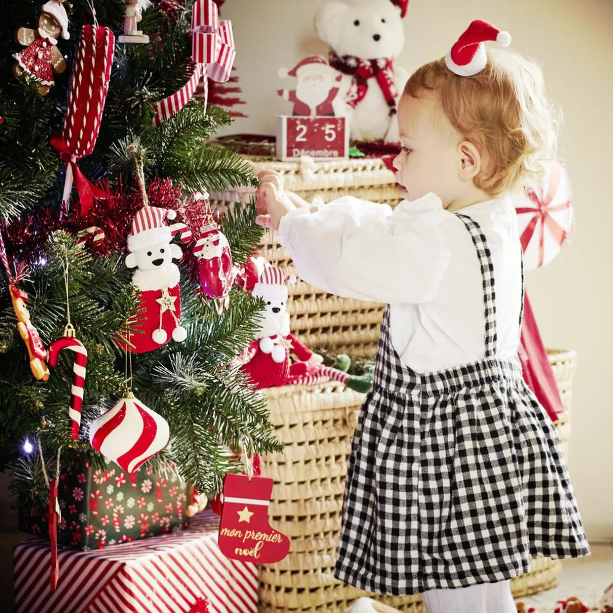 Sale Gifi Décoration "Mon 1er Noël" à suspendre en bois chiffre 1 rouge H10cm