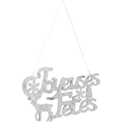 Gifi Décoration murale Joyeuses Fêtes pailleté gris argenté^ Décoration Sapin
