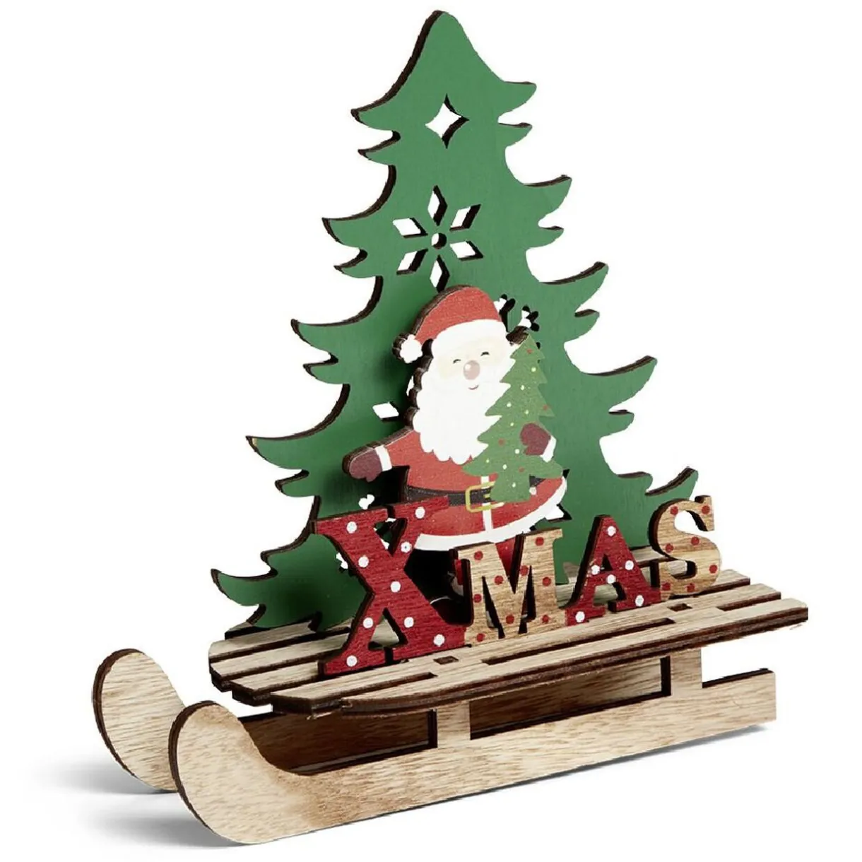 Gifi Décoration Noël à poser en bois luge avec Père Noël ou renne H19cm^ Décoration Intérieure De Noël