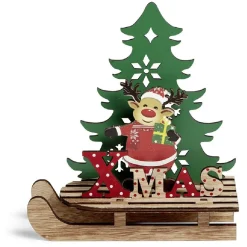 Gifi Décoration Noël à poser en bois luge avec Père Noël ou renne H19cm^ Décoration Intérieure De Noël