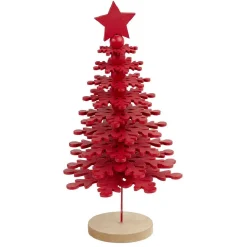 Gifi Décoration Noël sapin à poser rouge sur socle bois Ø10xH25cm^ Décoration Intérieure De Noël
