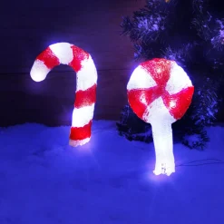 Gifi Décoration Noël sucre d'orge à planter LED H27cm^ Décoration Extérieure De Noël