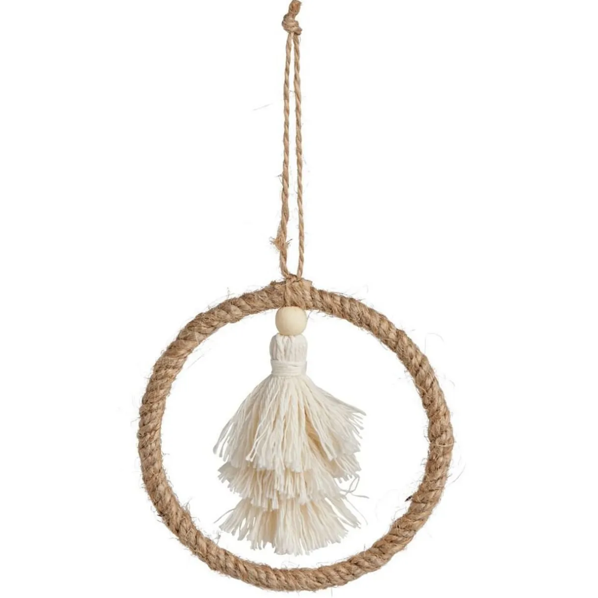 Gifi Décoration pompon dans cercle à suspendre beige Ø10cm^ Décoration Sapin