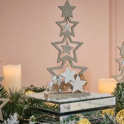 Gifi Décoration sapin en bois forme étoile pailleté doré 12xH26cm^ Décoration Intérieure De Noël