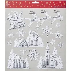 Gifi Décoration stickers de Noël motif 3D village et Père Noël blanc argent^ Décoration De Fenêtre