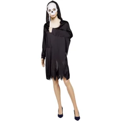 Best Gifi Déguisement adulte Halloween squelette robe et masque à tenir Taille L