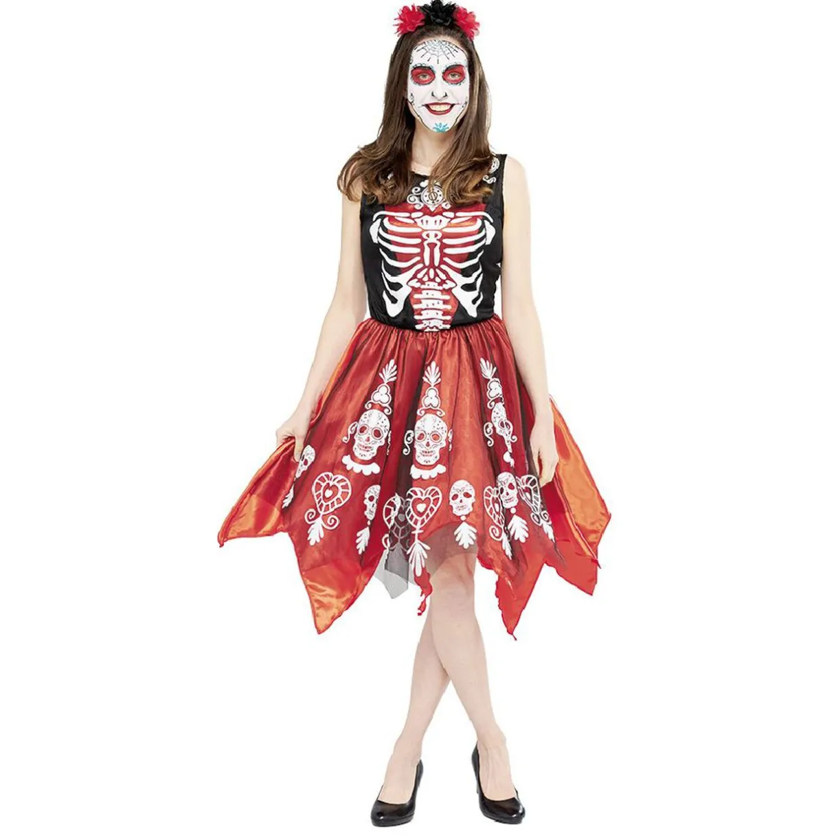 Best Gifi Déguisement adulte Halloween squelette robe et serre-tête Taille S