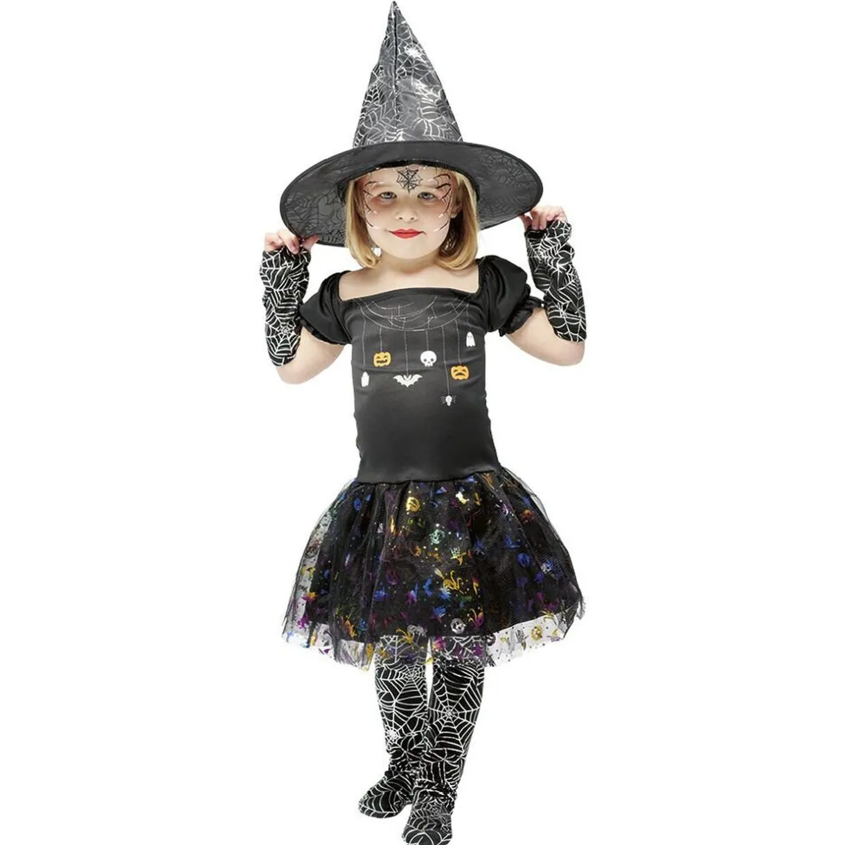 Best Gifi Déguisement enfant Halloween sorcière robe chapeau araignée 3/4ans