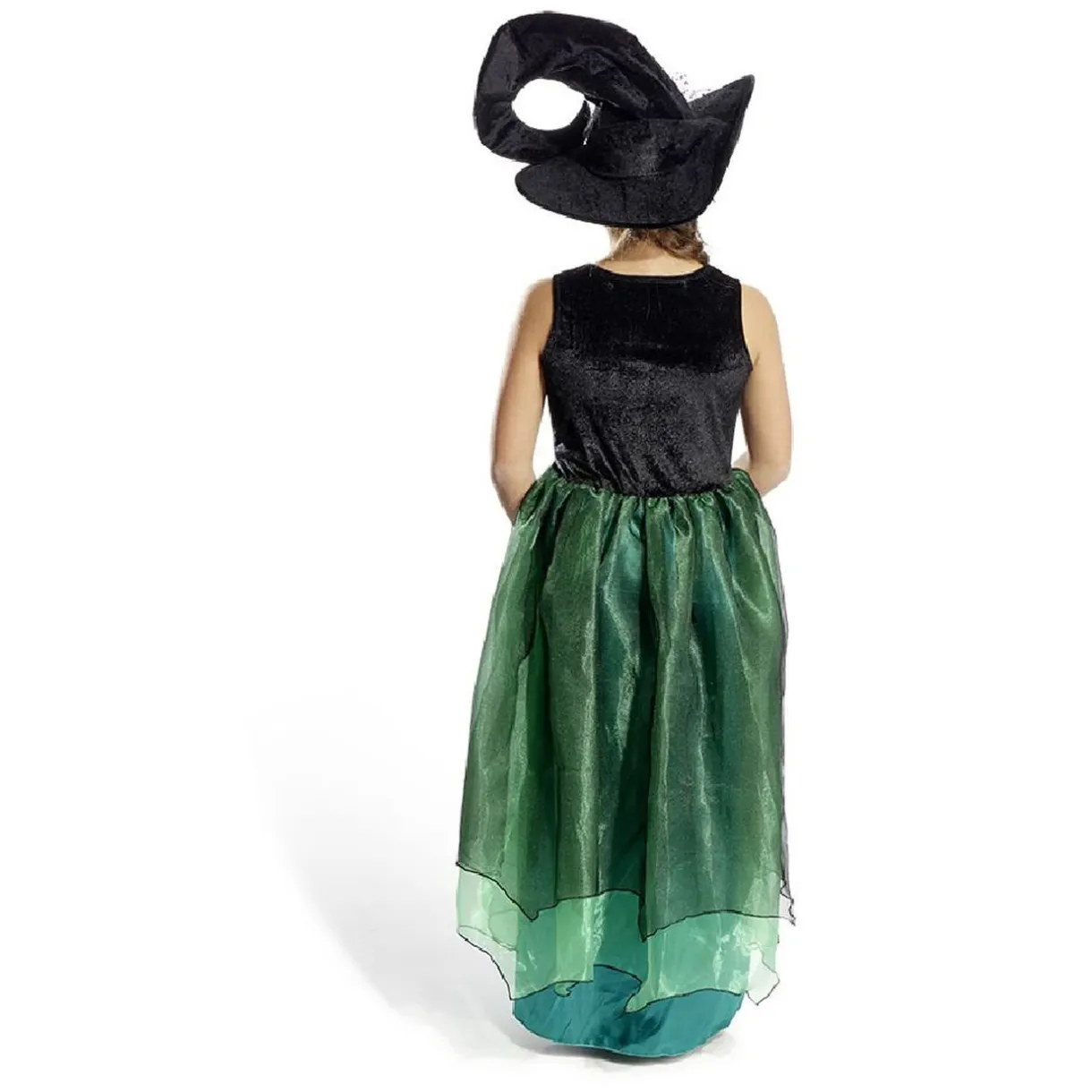 Sale Gifi Déguisement enfant Halloween sorcière robe chapeau noir vert 11/14ans
