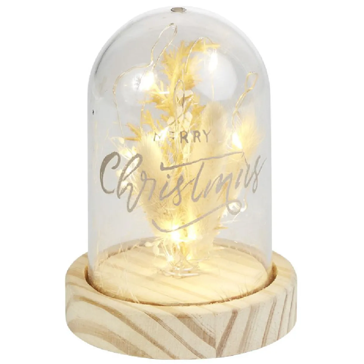Gifi Dôme fleurs séchées sous cloche Merry Christmas à LED Ø9xH13cm^ Décoration Intérieure De Noël