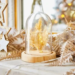 Gifi Dôme lumineux à poser fleur pailletée dorée Ø9xH11cm^ Décoration Intérieure De Noël