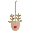 Outlet Gifi Déocration Noël à suspendre tête plate renne en bois H10cm