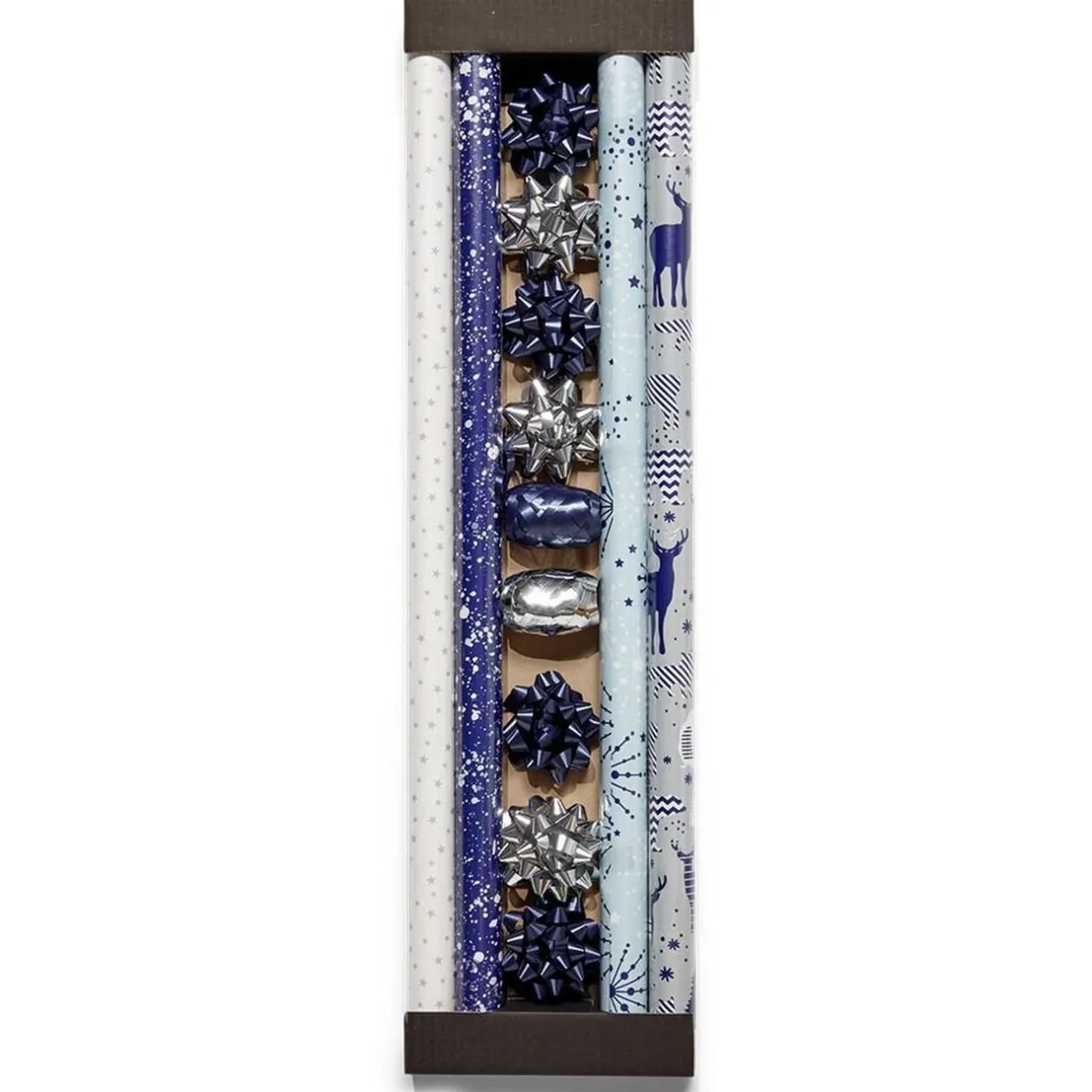 Gifi Ensemble papier cadeau Noël 2m x4 avec noeud x7 ruban x3 argenté bleu^ Loisirs Créatifs Et Emballage Cadeau