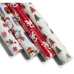 Gifi Ensemble papier cadeau Noël 2m x4 avec noeud x7 ruban x3 rouge et blanc^ Loisirs Créatifs Et Emballage Cadeau