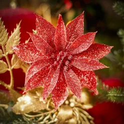 Gifi Fleur rouge à paillettes à suspendre Noël x3^ Décoration Sapin