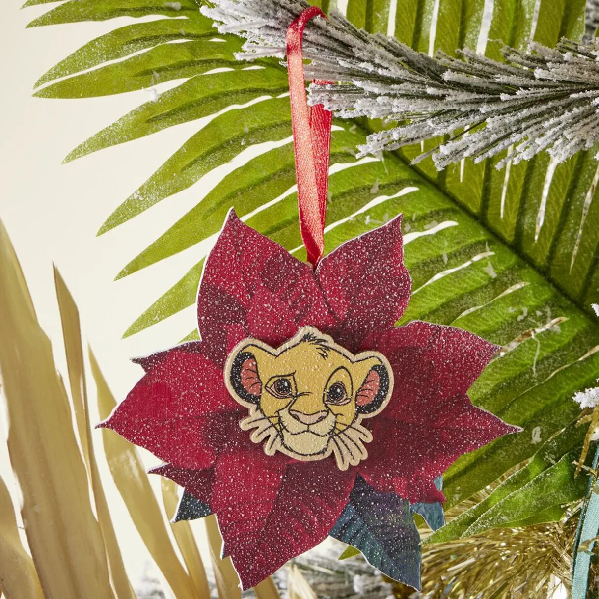 Gifi Fleur rouge poinsettia Disney Le Roi Lion Simba bois à suspendre^ Décoration Sapin