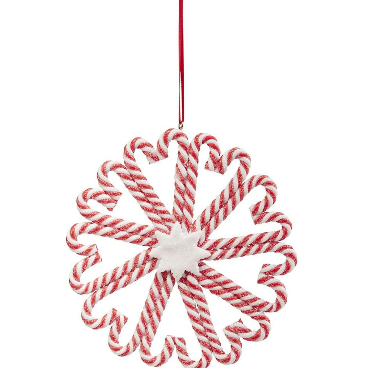 Gifi Flocon à suspendre sucre d'orge pailleté rouge et blanc Ø12 cm^ Décoration Sapin