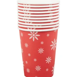 Best Gifi Gobelet en carton rouge design flocons blancs x10