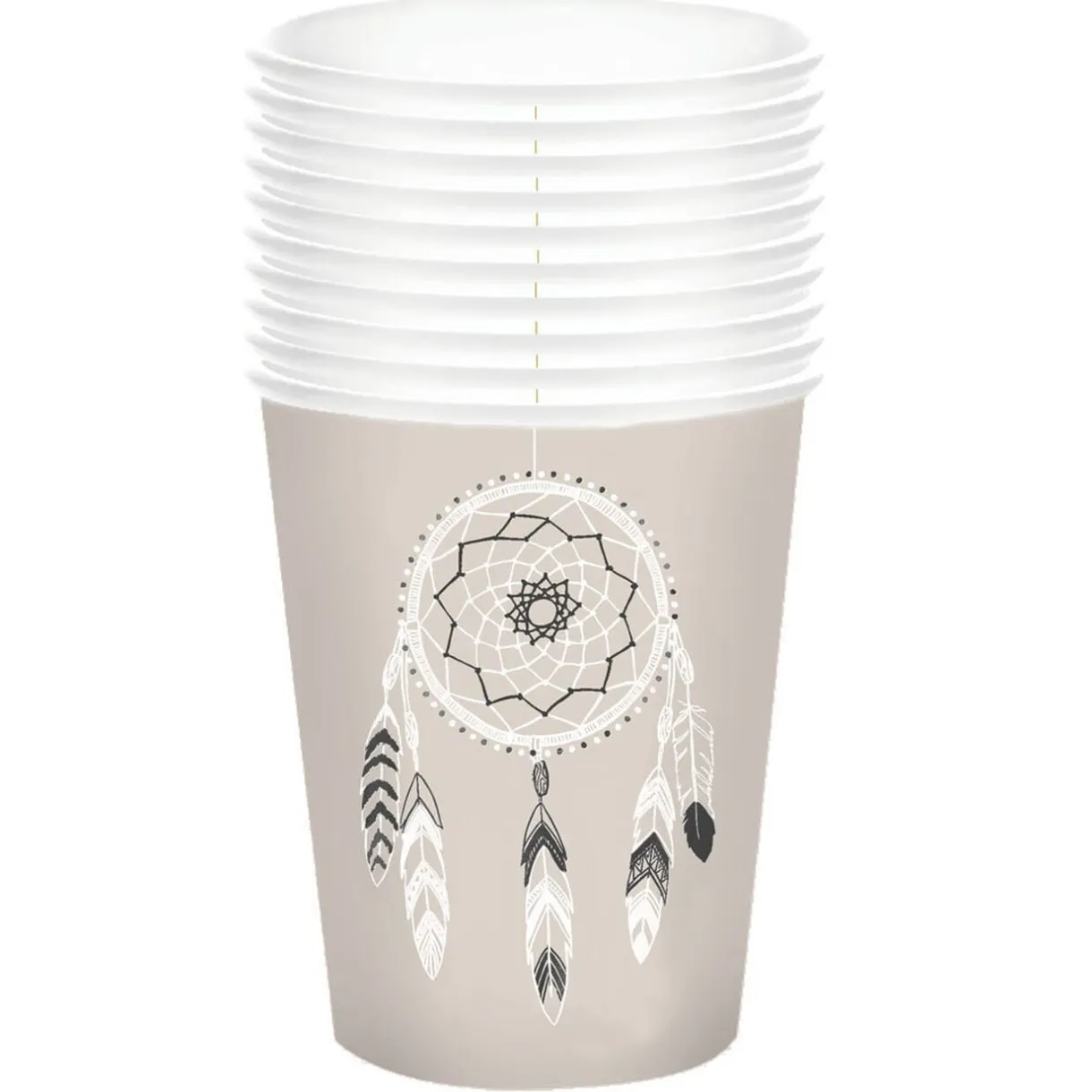 Outlet Gifi Gobelet jetable design attrape rêves blanc noir x10