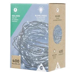 Gifi Guirlande lumineuse Solaire 400 microled Blanc froid 20 m^ Décoration Extérieure De Noël