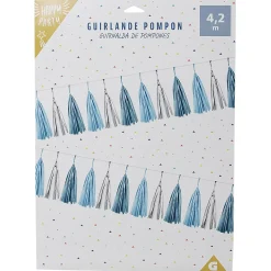 Outlet Gifi Guirlande pompon en papier bleu et blanc