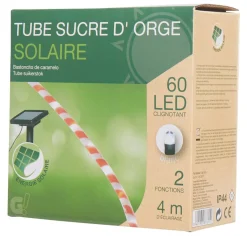 Gifi Guirlande tube solaire sucre d'orge blanc rouge L. 4m^ Décoration Extérieure De Noël