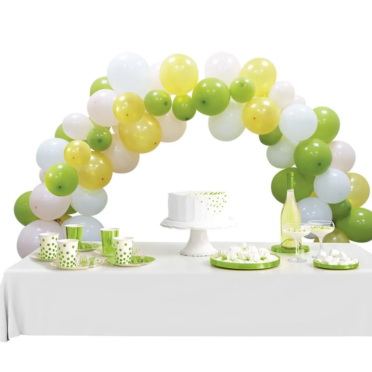 Hot Gifi Kit arche de ballons nature vert jaune bleu 60 pièces 4m