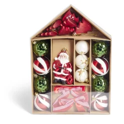 Outlet Gifi Kit décoration sapin de Noël traditionnel rouge et vert 20 pièces
