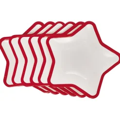 Best Gifi Lot de 10 assiettes carton étoile blanc avec liseré rouge