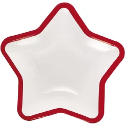Best Gifi Lot de 10 assiettes carton étoile blanc avec liseré rouge
