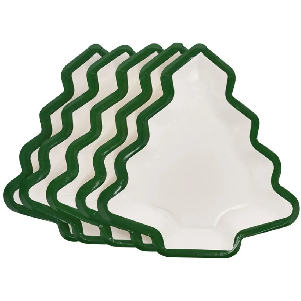 Clearance Gifi Lot de 10 assiettes carton Sapin blanc avec liseré vert