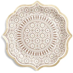 Outlet Gifi Lot de 6 assiettes en carton Ø26cm décor oriental blanc et doré
