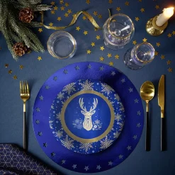 Clearance Gifi Lot de 10 assiettes jetables en carton bleu motif cerf doré