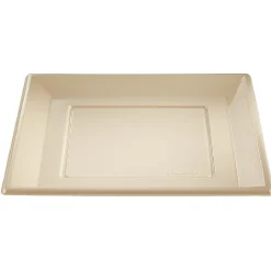 Outlet Gifi Lot de 6 assiettes plates carrées en plastique réutilisable blanc lin
